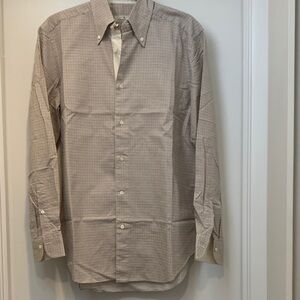 Ermenegildo Zegna Beige and White Micro-Check Button-Down Shirt